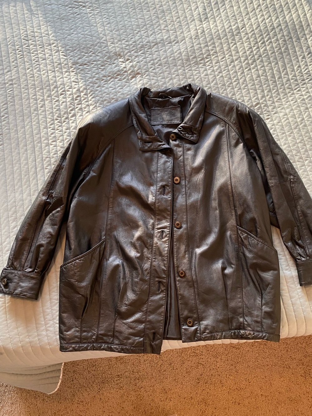 Vintage Jacqueline Ferrar Women's Black Leather Button-Front Jacket